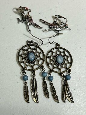 Bohemian Dreamcatcher Dangle Earrings in Blue
